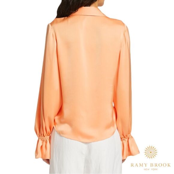 Ramy Brook **NWT**  Carter Satin Self-Tie Blouse in Peach - Picture 3 of 8